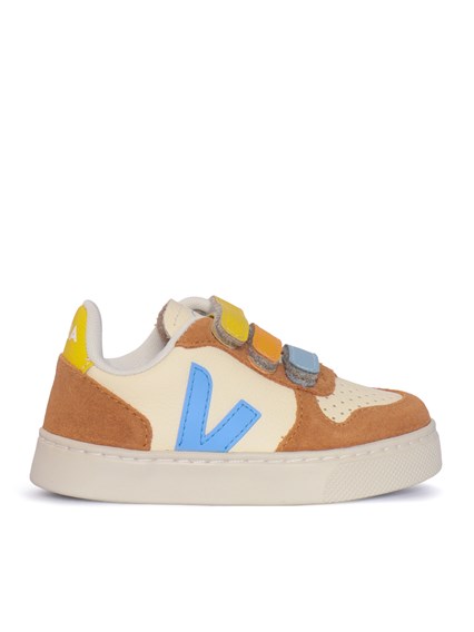Veja SMALL V-10 LEATHER CASHEW_AQUA_UMBER SNEAKERS