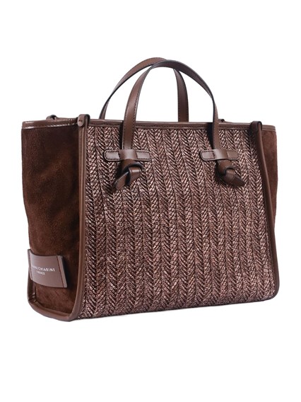 MARCELLA GIANNI CHIARINI LEATHER AND FABRIC BAG