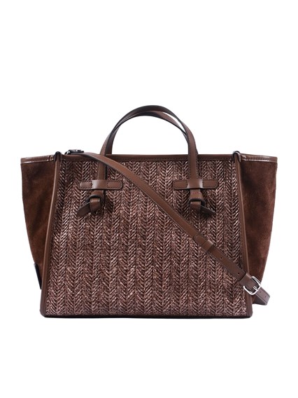 MARCELLA GIANNI CHIARINI LEATHER AND FABRIC BAG