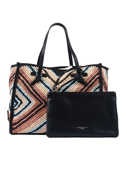 MARCELLA GIANNI CHIARINI LEATHER AND FABRIC BAG