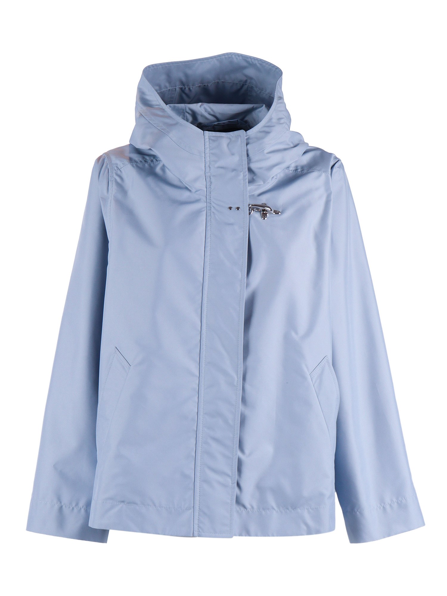 Fay Short Parka In Technical Poplin With Hook In Blue