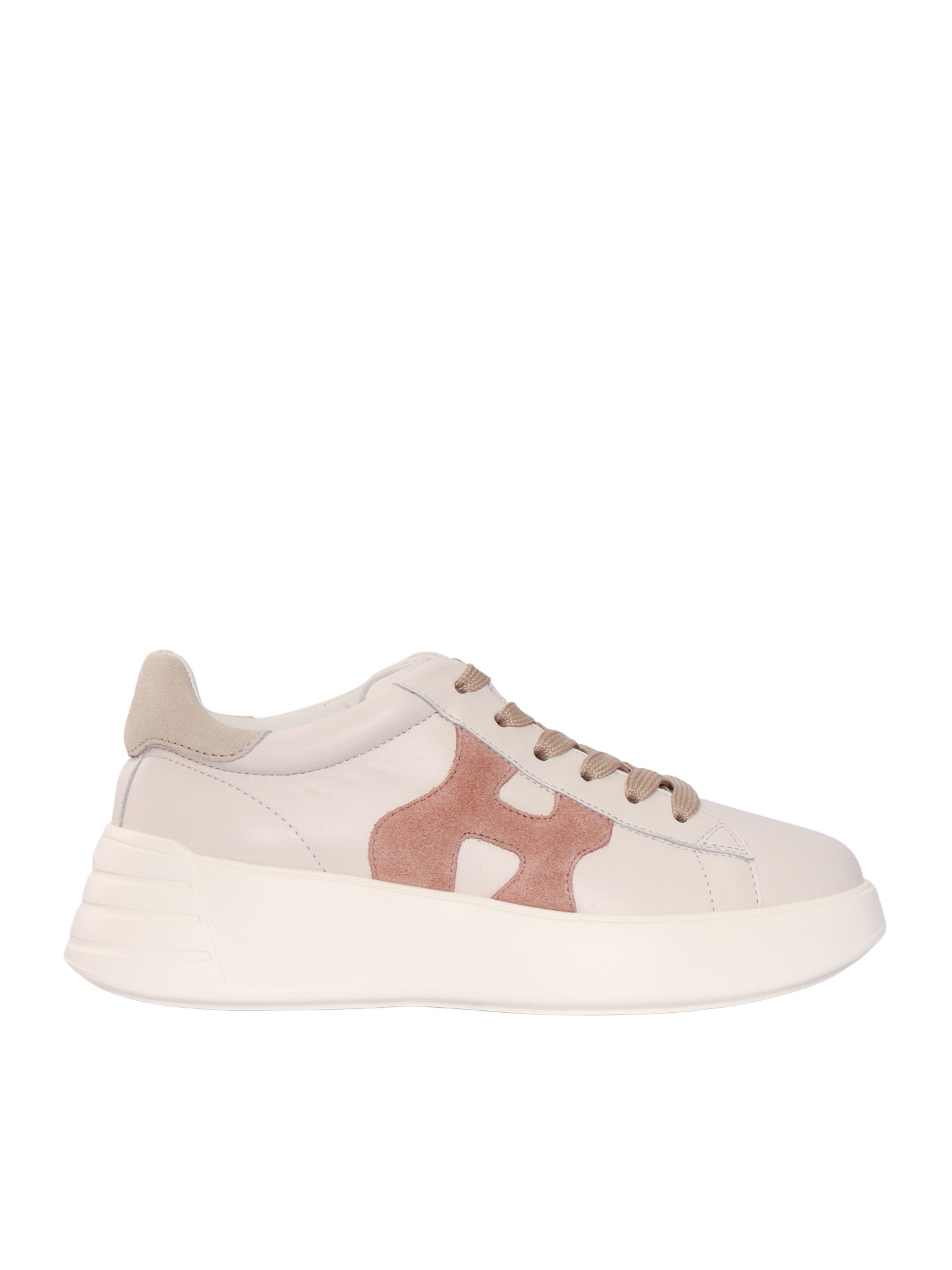 Hogan Leather Sneakers Rebel Panelled Platform Round Suede In White