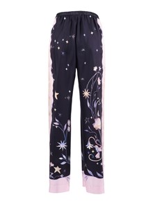 FORTE FORTE Elasticated twill trousers with "deliverance" print