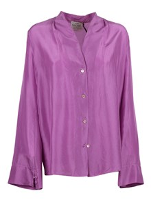 FORTE FORTE Long-sleeved V-neck in silk habotai