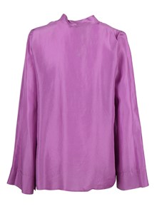FORTE FORTE Long-sleeved V-neck in silk habotai