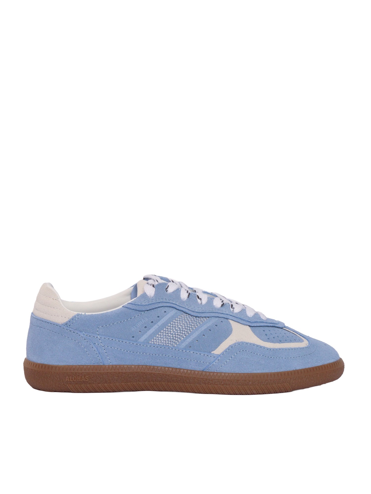 Alohas Light Blue Suede Sneakers With Cream Accents And Contrast Details