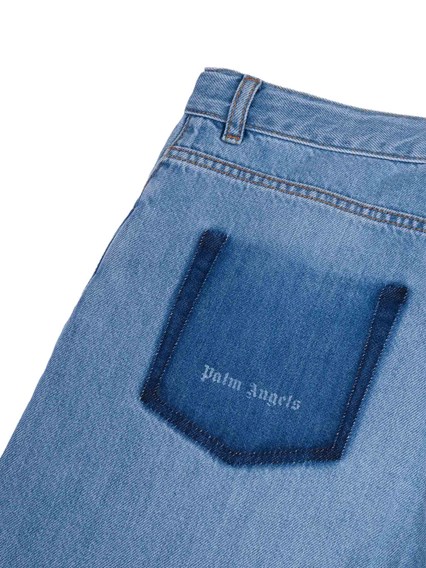 PALM ANGELS KIDS LOGO BAGGY DENIM BERMUDA GIRL