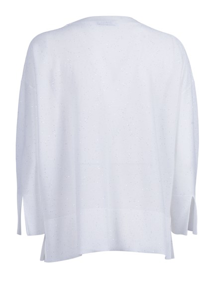 Kangra Cashmere Long-sleeved Henley top with micro-sequins.