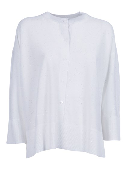 Kangra Cashmere Long-sleeved Henley top with micro-sequins.