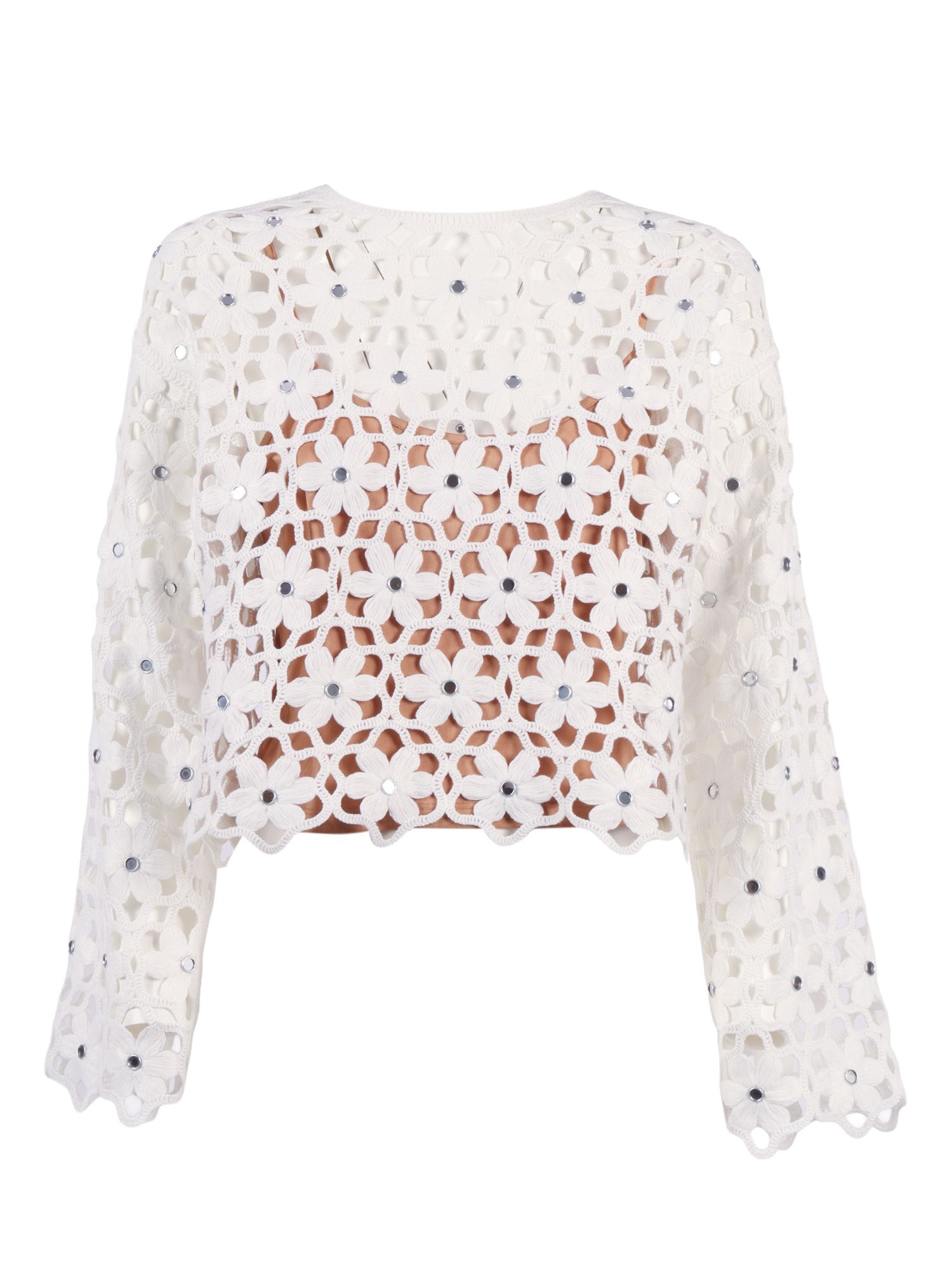 Michael Kors Floral-crochet Mirror-embellished Top In Neutral