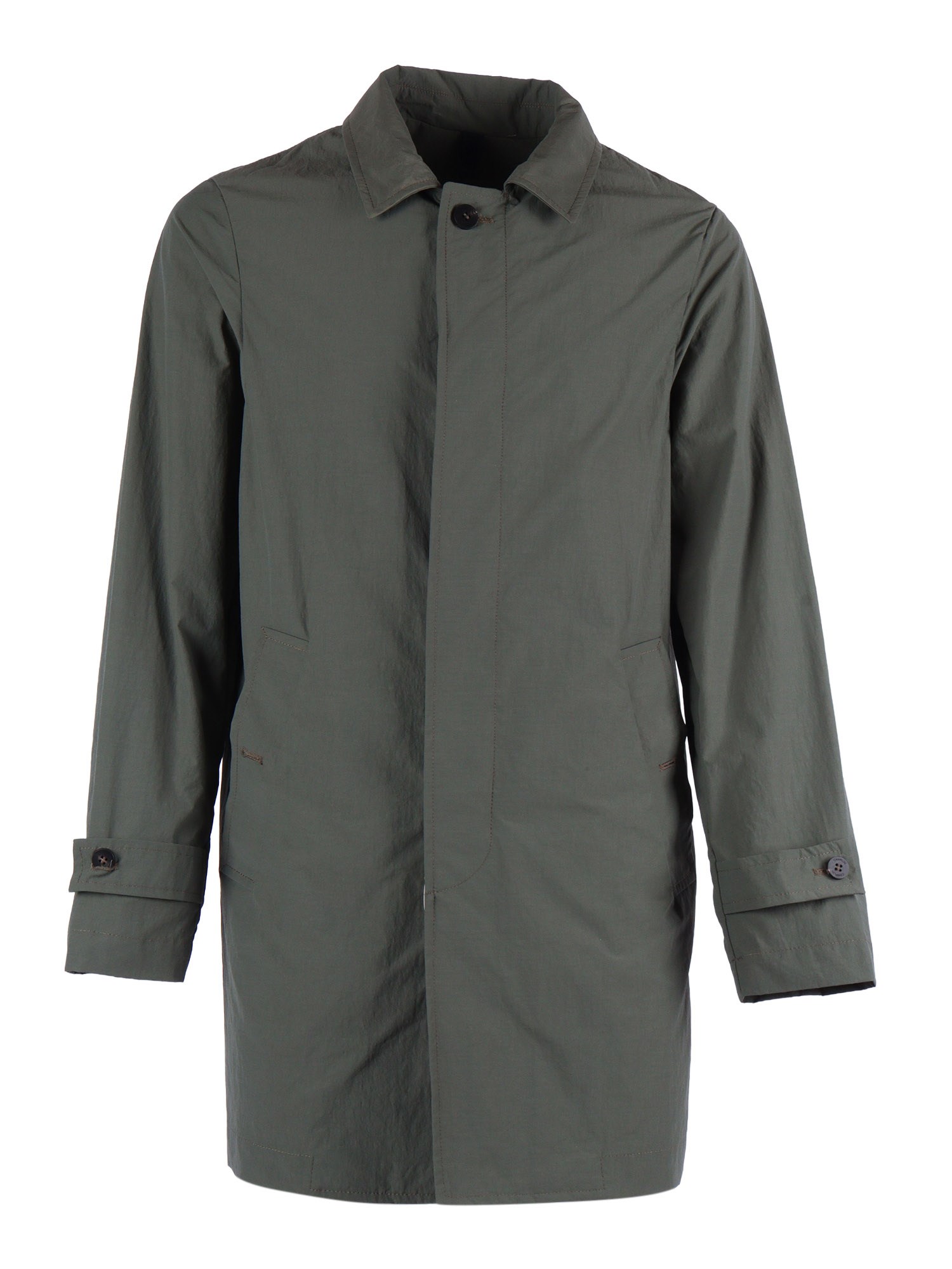 Camplin Concealed Button Mid Length Coat In Green
