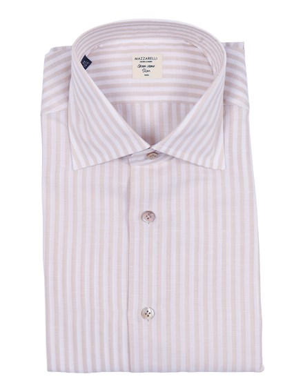 Mazzarelli SLIM FIT LINEN AND COTTON STRIPED SHIRT