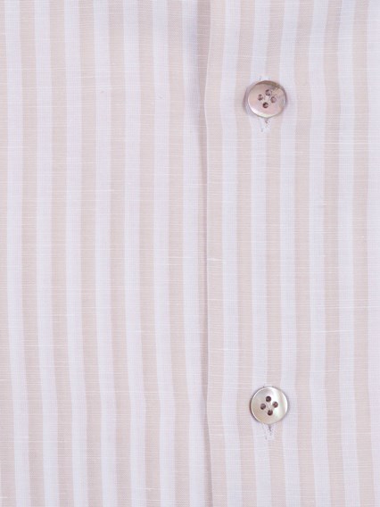 Mazzarelli SLIM FIT LINEN AND COTTON STRIPED SHIRT