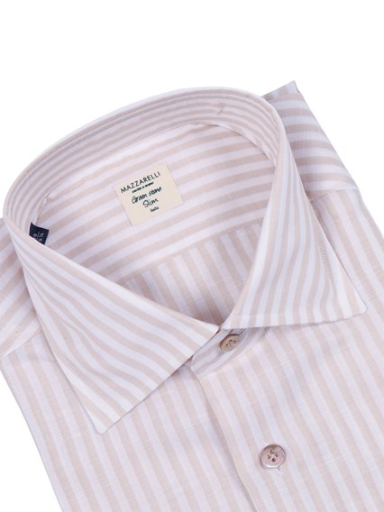 Mazzarelli SLIM FIT LINEN AND COTTON STRIPED SHIRT