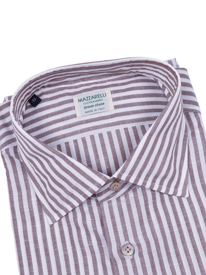 Mazzarelli SLIM FIT LINEN AND COTTON STRIPED SHIRT