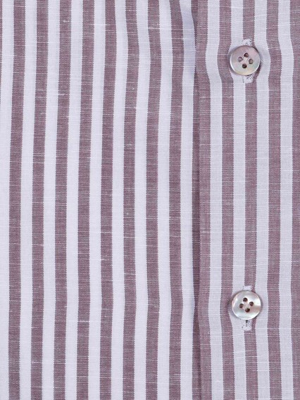 Mazzarelli SLIM FIT LINEN AND COTTON STRIPED SHIRT