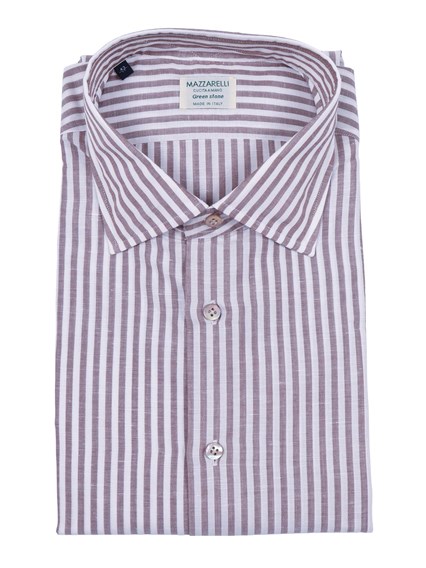Mazzarelli SLIM FIT LINEN AND COTTON STRIPED SHIRT