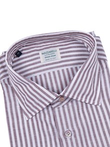 Mazzarelli SLIM FIT LINEN AND COTTON STRIPED SHIRT
