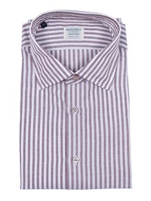 Mazzarelli SLIM FIT LINEN AND COTTON STRIPED SHIRT
