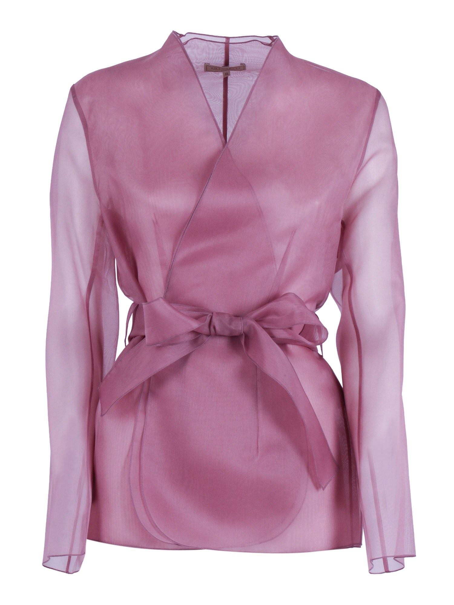 Antonelli Translucent Silk Belted Wrap Jacket In Pink
