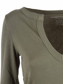 Filatures Du Lion V neck T-shirt, 3/4 sleeve