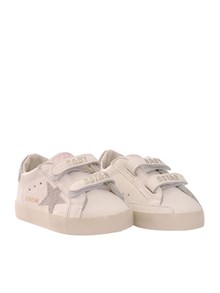 Golden Goose SNEAKERS BABY SCHOOL NAPPA UPPER AND LIST GLITTER STAR AND HEEL WHITE/PLATINUM