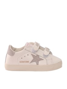 Golden Goose SNEAKERS BABY SCHOOL NAPPA UPPER AND LIST GLITTER STAR AND HEEL WHITE/PLATINUM