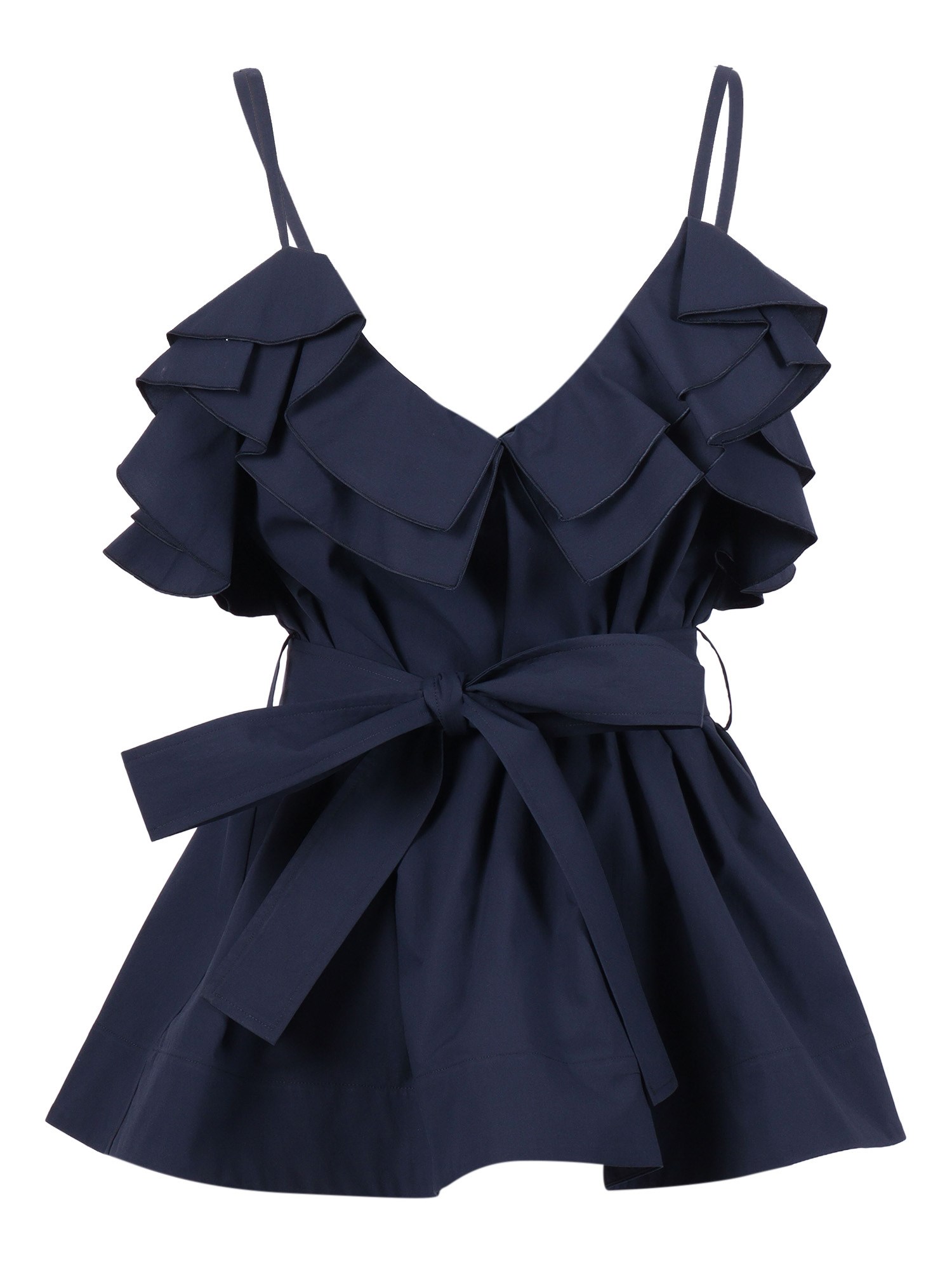 P.a.r.o.s.h Sleeveless Top V Neck Spaghetti Straps Tie In Blue