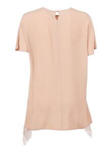 FABIANA FILIPPI CREPE DE CHINE SHORT SLEEVE TOP WITH LACE BOTTM BAND