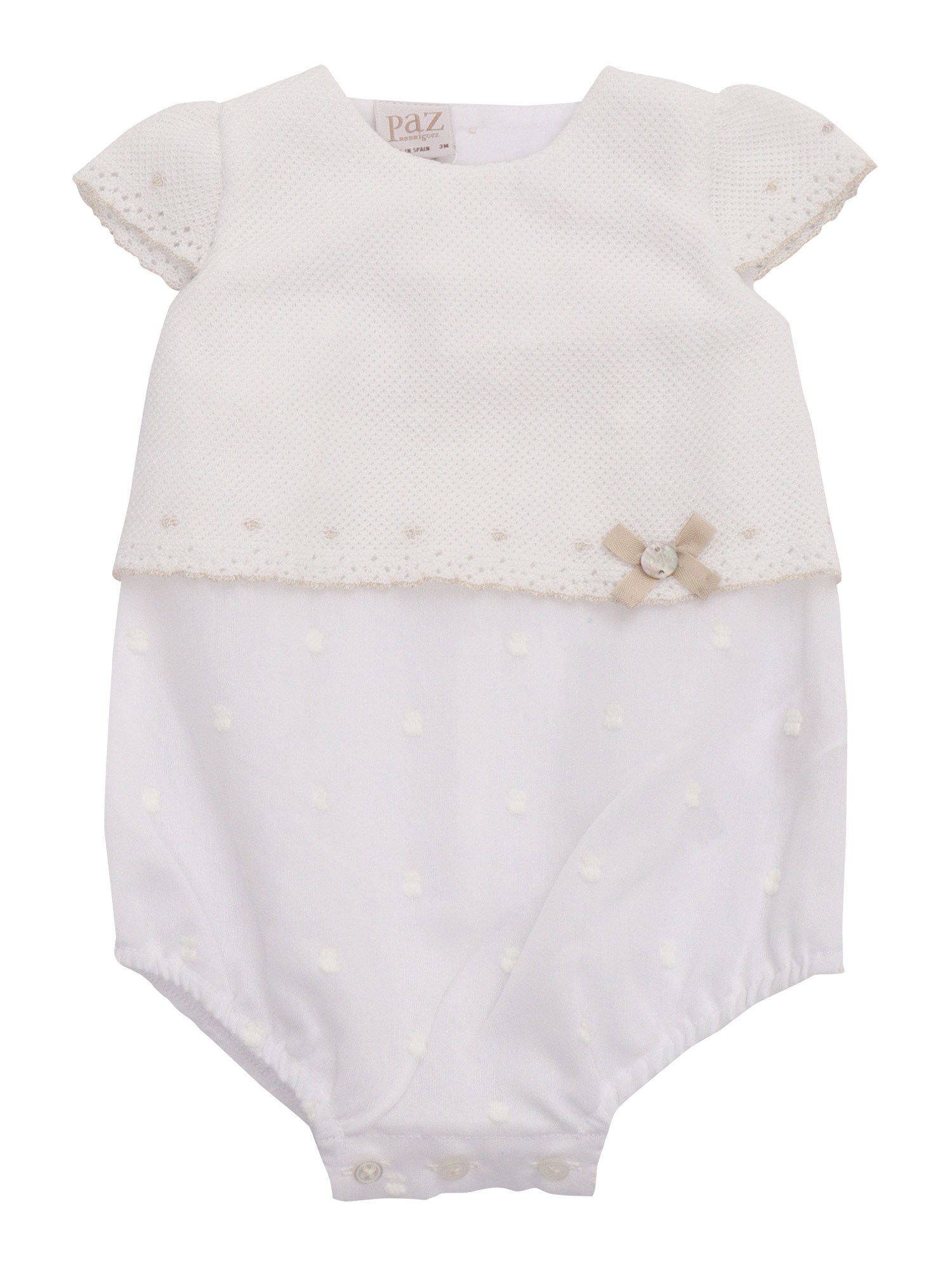 Paz Rodriguez Knit Newborn Romper "lino" In White