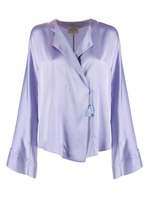 FORTE FORTE Wrap shirt in shiny stretch silk satin