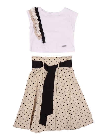 Monnalisa Polka-dot poplin skirt and top set