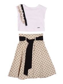 Monnalisa Polka-dot poplin skirt and top set