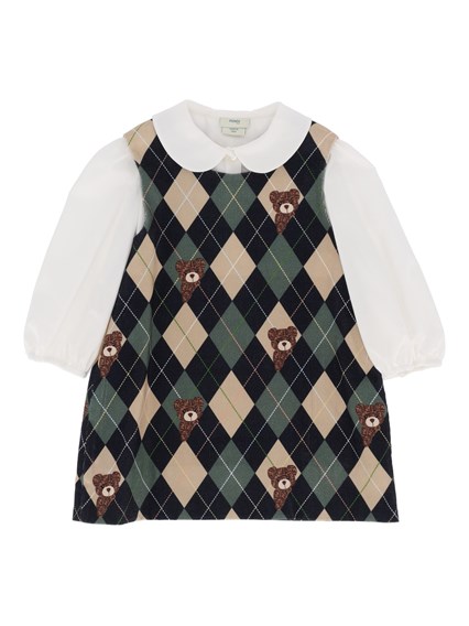 Fendi Jr ARGYLE BEAR PRINT DRESS