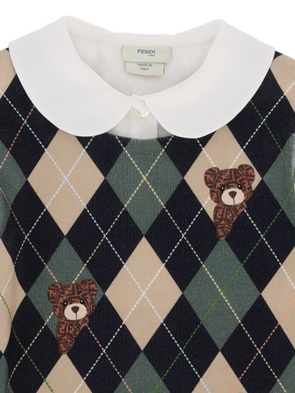 Fendi Jr ARGYLE BEAR PRINT DRESS