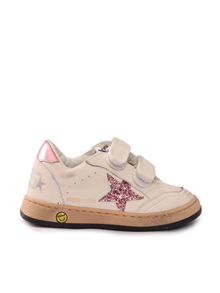 Golden Goose SNEAKERS BALLSTAR STRAP NAPPA UPPER GLITTER STAR LAMINATED HEEL WHITE/BUBBLEGUM/LILAC