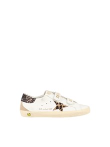 Golden Goose SNEAKERS OLD SCHOOL LEATHER UPPER TONGUE AND STRAP HORSY STAR SUEDE SPUR GLITTER HEEL WHITE/LEOPARD/BEIGE/BROWN