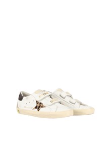 Golden Goose SNEAKERS OLD SCHOOL LEATHER UPPER TONGUE AND STRAP HORSY STAR SUEDE SPUR GLITTER HEEL WHITE/LEOPARD/BEIGE/BROWN