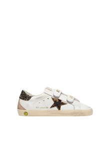 GOLDEN GOOSE SNEAKERS OLD SCHOOL LEATHER UPPER TONGUE AND STRAP HORSY STAR SUEDE SPUR GLITTER HEEL WHITE/LEOPARD/BEIGE/BROWN