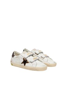 GOLDEN GOOSE SNEAKERS OLD SCHOOL LEATHER UPPER TONGUE AND STRAP HORSY STAR SUEDE SPUR GLITTER HEEL WHITE/LEOPARD/BEIGE/BROWN