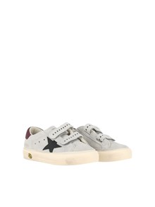 Golden Goose SNEAKERS MAY SCHOOL SUEDE UPPER AND STRAP LEATHER STAR AND HEEL GREY/BLACK/BORDEAUX