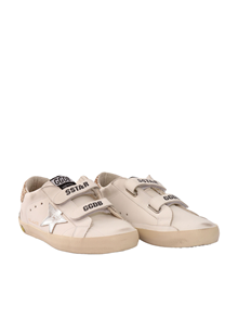 Golden Goose SNEAKERS OLD SCHOOL LEATHER UPPER LAMINATED STAR GLITTER HEEL SUEDE SPUR WHITE/SILVER/LIGHT GOLD/ICE