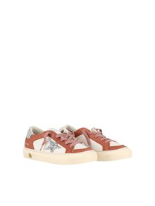 Golden Goose SNEAKERS MAY LEATHER UPPER AND TOE GLITTER STAR AND HEEL WHITE/BORDEAUX/SILVER