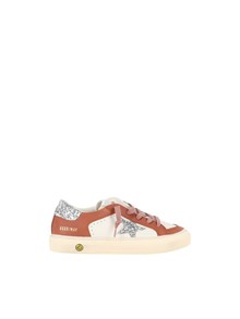 Golden Goose SNEAKERS MAY LEATHER UPPER AND TOE GLITTER STAR AND HEEL WHITE/BORDEAUX/SILVER