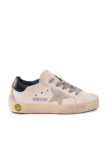 Golden Goose SNEAKERS SUPER-STAR LEATHER UPPER AND HEEL SUEDE STAR AND SPUR WHITE/ICE/NAVY BLUE