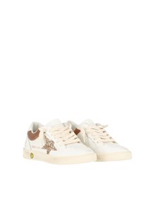 Golden Goose SNEAKERS BALLSTAR LEATHER UPPER TOE SPUR AND HEEL LAMINATED COLLAR GLITTER STAR WHITE/GOLD