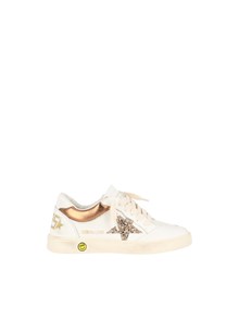 Golden Goose SNEAKERS BALLSTAR LEATHER UPPER TOE SPUR AND HEEL LAMINATED COLLAR GLITTER STAR WHITE/GOLD