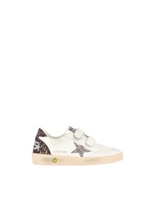 Golden Goose SNEAKERS BALL STAR STRAP LEATHER UPPER TOE AND STRAP GLITTER STAR HEEL AND SPUR WHITE/CINDER/LIGHT BROWN