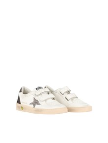 Golden Goose SNEAKERS BALL STAR STRAP LEATHER UPPER TOE AND STRAP GLITTER STAR HEEL AND SPUR WHITE/CINDER/LIGHT BROWN