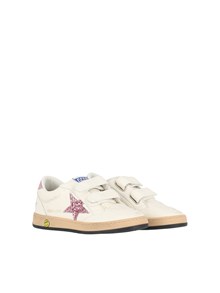 Golden Goose SNEAKERS BALLSTAR STRAP NAPPA UPPER GLITTER STAR LAMINATED HEEL WHITE/BUBBLEGUM/LILAC